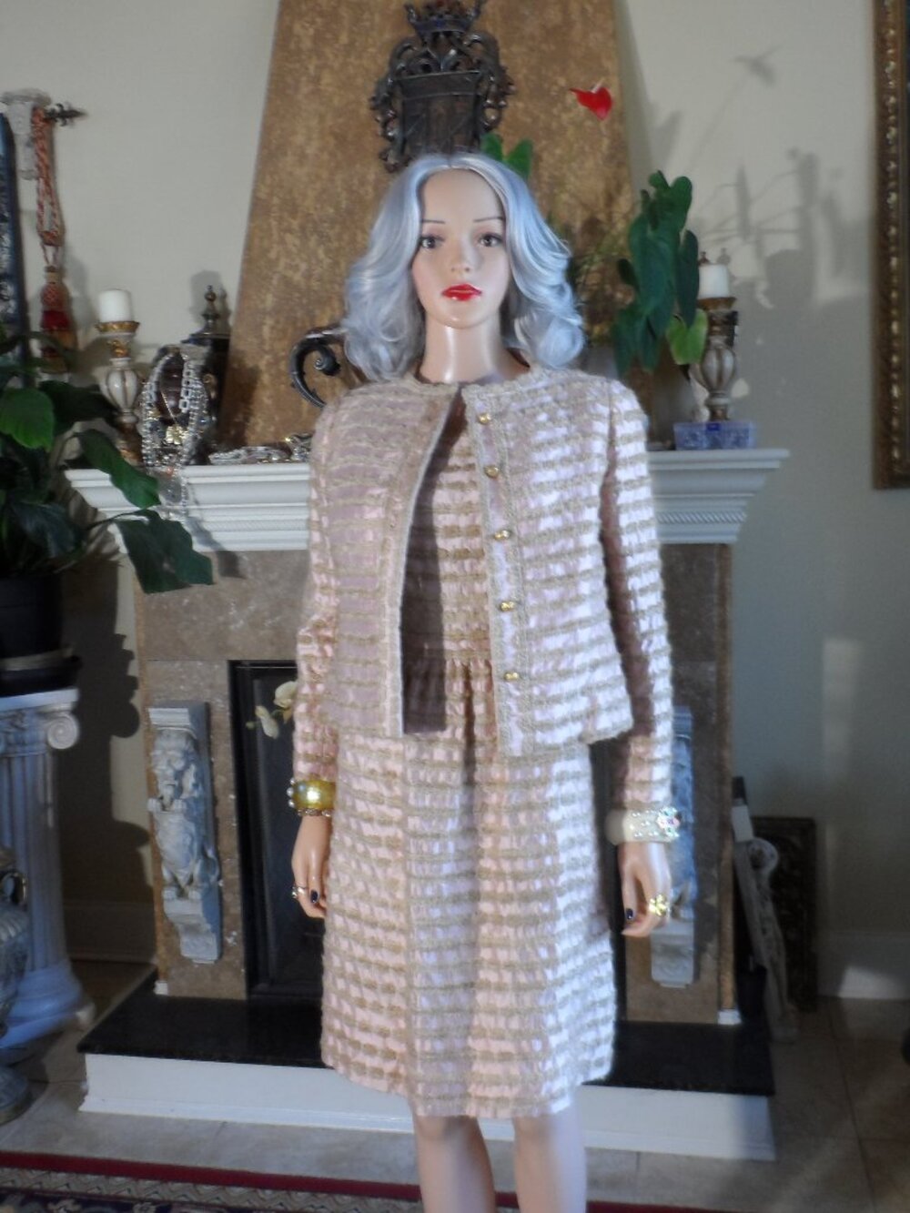 Bergdorf Goodman Made-to-Order Pink Silk & Wool Couture Dress Set SIze S